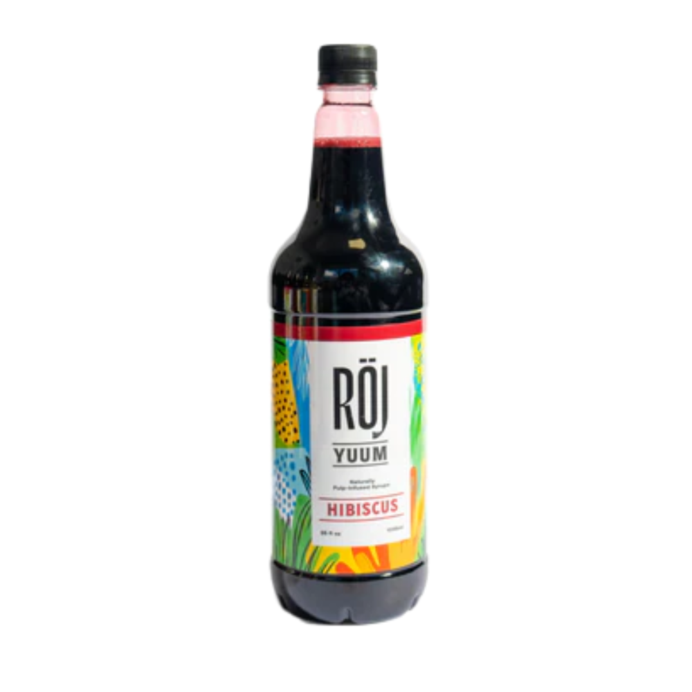 Bottle of Röj Yuum Hibiscus syrup for beverages