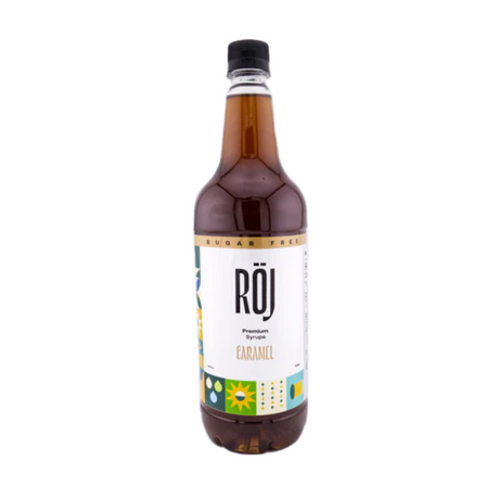 Bottle of Röj caramel sugar free syrup for beverages