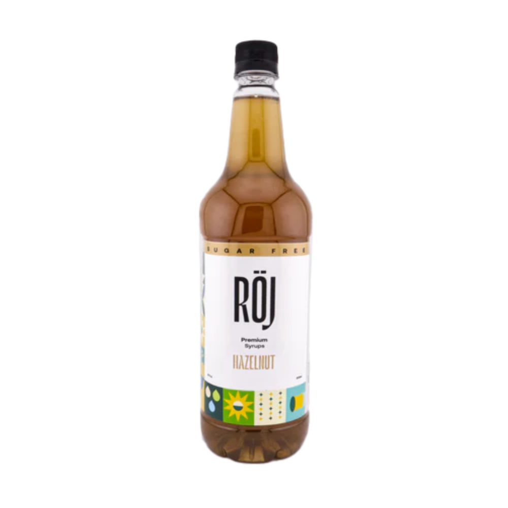 Bottle of Röj hazelnut syrup for beverages
