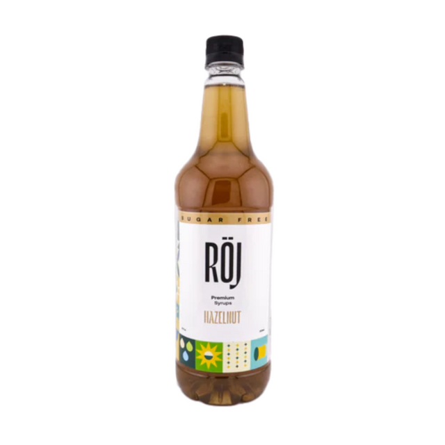 Bottle of Röj hazelnut syrup for beverages