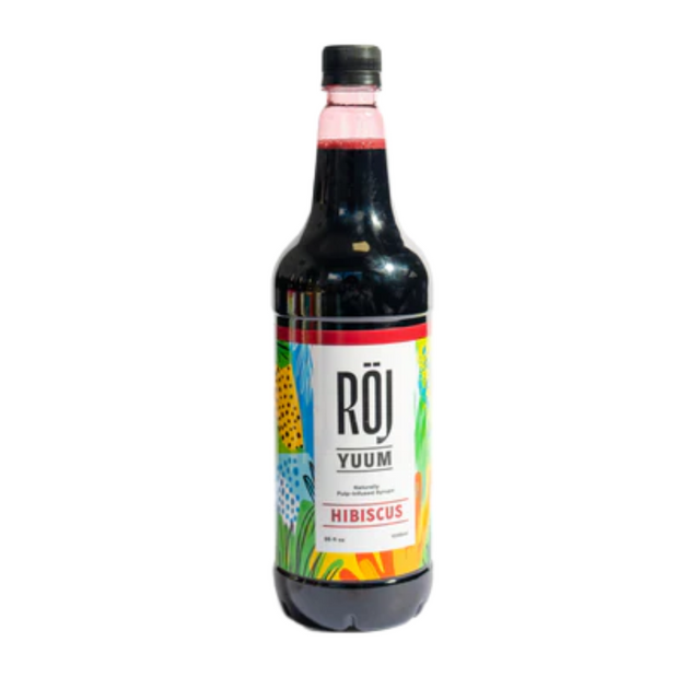 Bottle of Röj Yuum Hibiscus syrup for beverages
