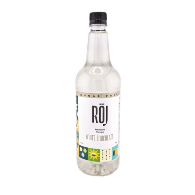 Bottle of Röj white chocolate sugar free syrup for beverages